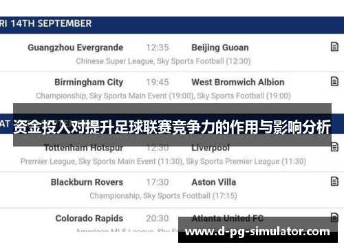 资金投入对提升足球联赛竞争力的作用与影响分析 资金投入对提升足球联赛竞争力的作用与影响分析